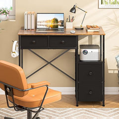 Small Computer Desk with 4 Fabric Drawers