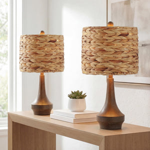 Rustic Rattan Table Lamp Set of 2