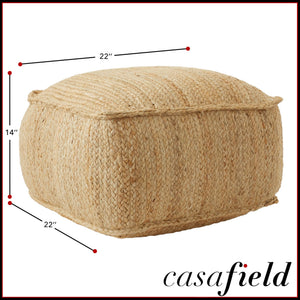 Square Braided Jute Pouf Ottoman 22" x 22" x 14"