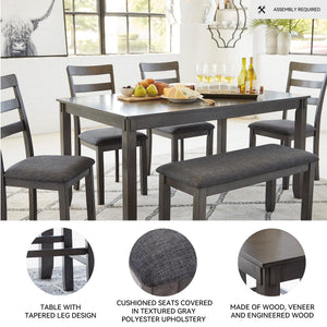 6-Piece Dining Table Set with Bench and Ladderback Chairs
