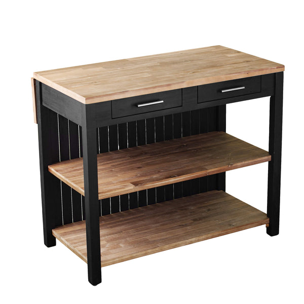 Expandable Freestanding Kitchen Island – Black & Natural