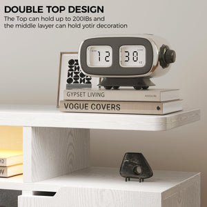 TV Stand with Power Outlet, LED Lights & Storage