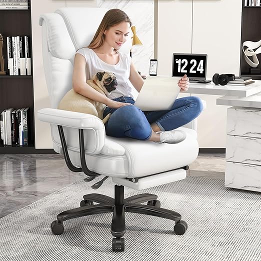 Big & Tall Reclining Office Chair with Footrest, Wide Seat, High Back, Criss Cross Wheels