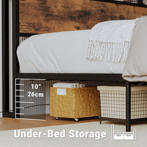 King Bed Frame with Storage Headboard, 2 Drawers & Charging Station