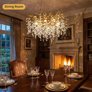 23.6" Gold Crystal Tree Branch Chandelier – 8-Light Pendant