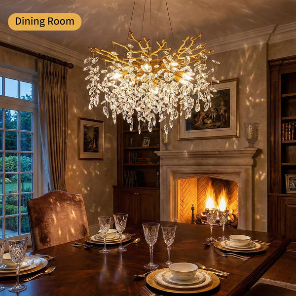23.6" Gold Crystal Tree Branch Chandelier – 8-Light Pendant