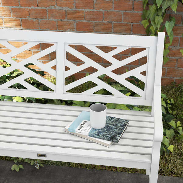 Outdoor Wood Patio Bench – 2-Person Slatted Poplar Seat with Armrests
