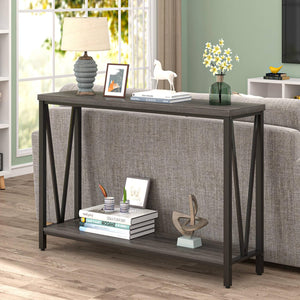 Narrow Console Table with 2-Tier Shelves | Industrial Entryway & Sofa Table