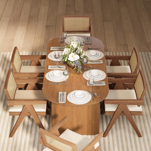 Oval Dining Table for 6 — Solid Pine Wood, Japandi Modern