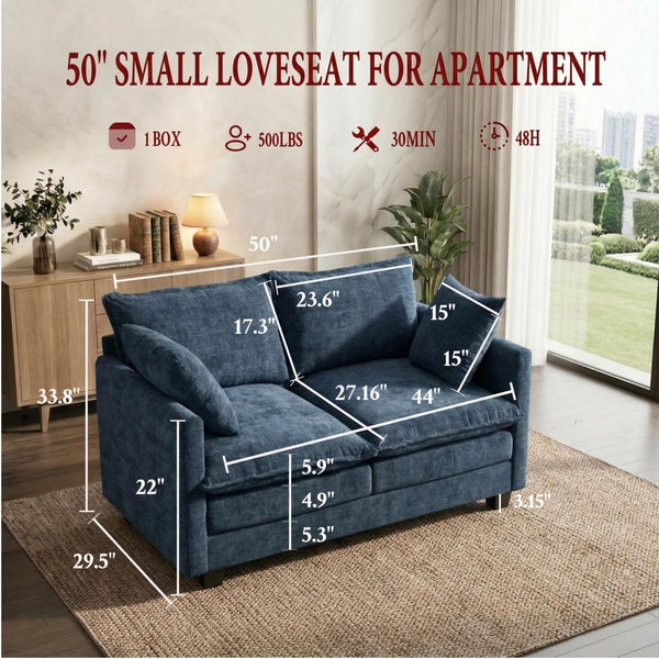 Compact Chenille Loveseat Sofa with Deep Seat & Detachable Cover