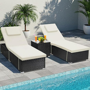 Outdoor Chaise Lounge Chair Set of 2 with Side Table