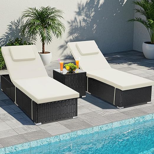 Outdoor Chaise Lounge Chair Set of 2 with Side Table