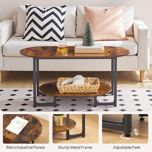 Oval Coffee Table with 2-Tier Open Storage Shelf