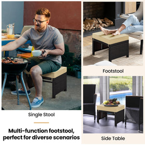 Outdoor Wicker Ottoman Set of 2 with Removable Cushion