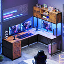 L-Shaped Desk with Drawers, Hutch & LED Lights