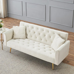 71" Convertible Velvet Sofa Bed Futon with Adjustable Backrest & Chrome Legs