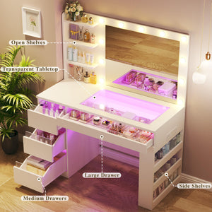 LED Vanity Desk with Lighted Mirror, Acrylic Drawers & Built-In Power Outlet