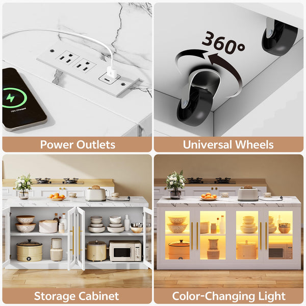 Rolling Kitchen Island with Storage & LED Light
