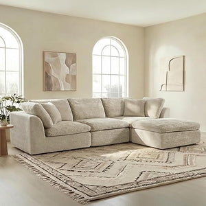 L-Shaped Modular Sectional Sofa with Ottoman – Chenille Fabric