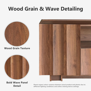 61" Mid-Century Modern TV Stand – Walnut Media Console with Wave Design