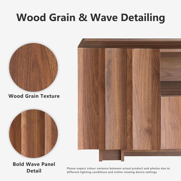 61" Mid-Century Modern TV Stand – Walnut Media Console with Wave Design