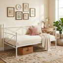 VECELO Daybed Twin Size, Day Bed Frame with Headboard, Heavy-Duty Metal Slats Support Platform for Living Room, Guest Room, Easy Assembly, White