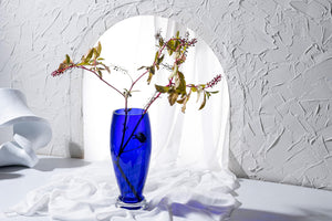 Cobalt Blue Glass Footed Round Vase 12 Inch