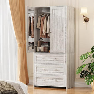 Armoire Wardrobe Closet with Mirror & Drawers