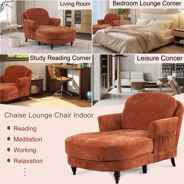 Indoor Chaise Lounge Chair — Upholstered Single Sofa for Bedroom & Living Room