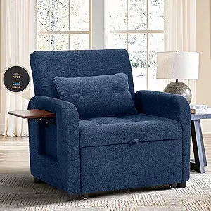 Convertible Sleeper Chair with USB Port & Foldable Table