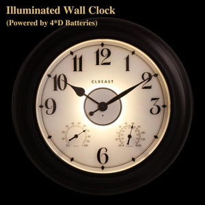 24 Inch Illuminated Outdoor Wall Clock with Temperature & Humidity Display