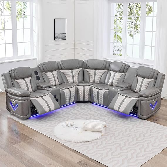 Power Recliner Sectional Sofa with LED Lights & Bass Speakers