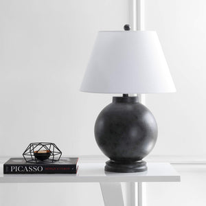 26" Dark Gray Resin Sphere LED Table Lamp with White Linen Drum Shade