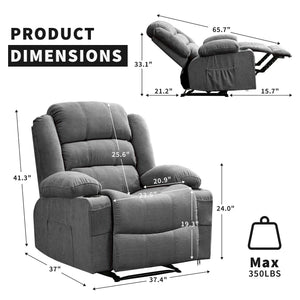 Manual Recliner Chair with Cup Holders & Side Pockets – Grey