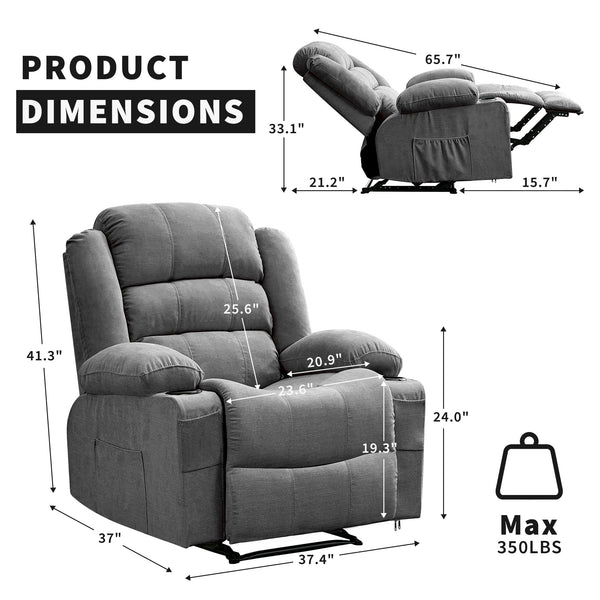 Manual Recliner Chair with Cup Holders & Side Pockets – Grey