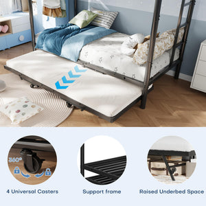 Triple Bunk Bed with Trundle – Twin Over Twin Metal Frame for Kids & Teens