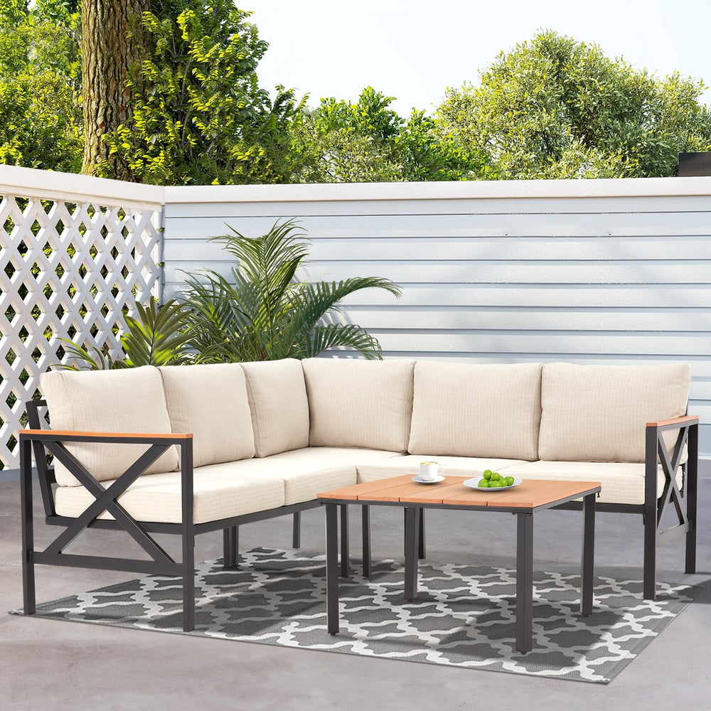 L-Shaped 6-Piece Outdoor Sectional Patio Set with Coffee Table
