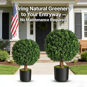 Artificial Boxwood Topiary Tree – 24" UV Resistant Faux Plant for Porch, Patio & Entryway