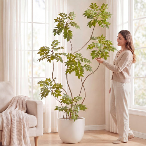 6 ft Artificial Sumac Tree with Pot – Indoor Faux Floor Plant