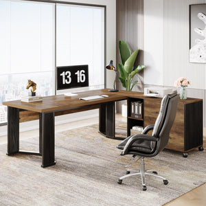 L-Shaped Executive Desk with Mobile File Cabinet and Storage Drawers