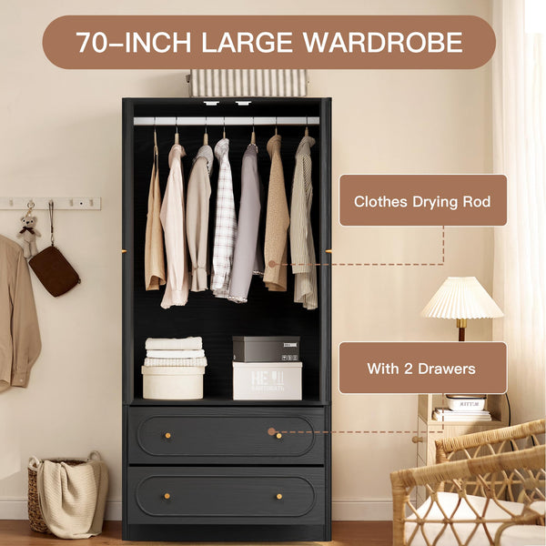 Fluted Wardrobe Closet Set of 2 – Black