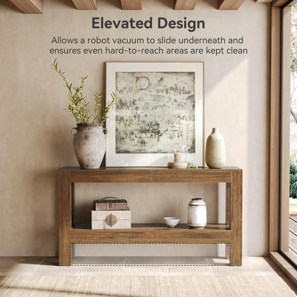 63-Inch Farmhouse Console Table with 2-Tier Shelves