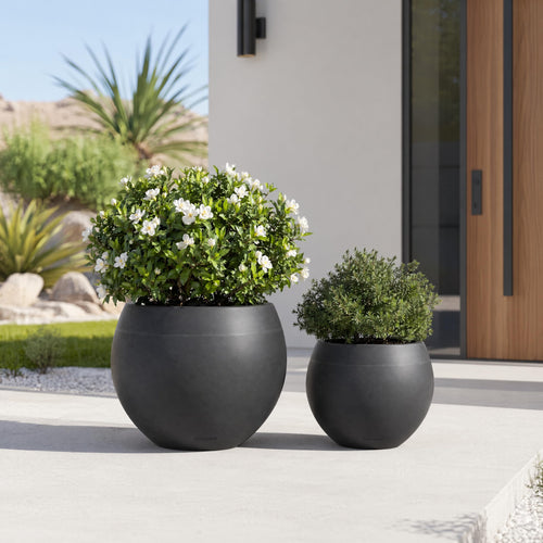 Round Planter Pots Set of 2 — Outdoor & Indoor, MGO, Drainage Hole, 13" & 10"