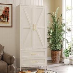 Metal Wardrobe Closet with Drawers & Hanging Rod