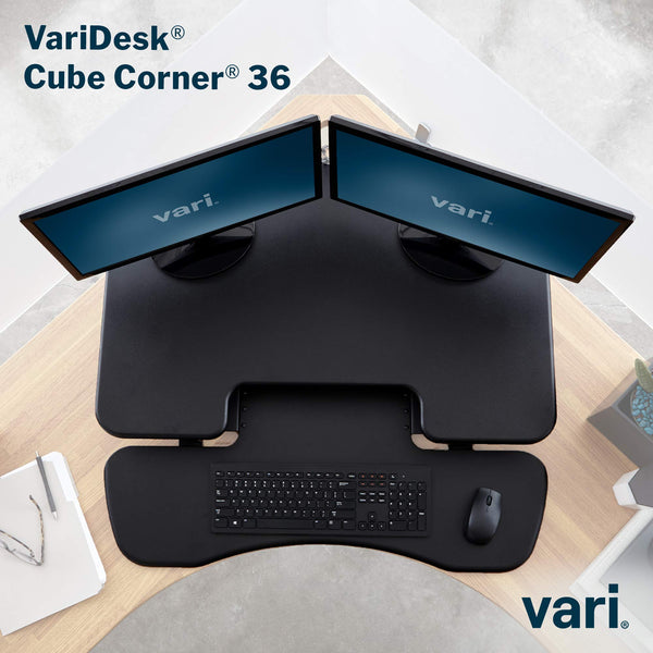 Corner Standing Desk Converter – Dual Monitor, 36", 11-Height Adjustable