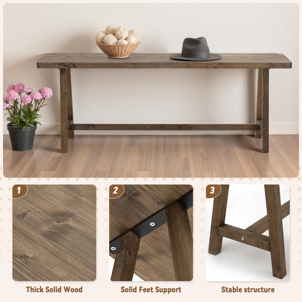 Solid Wood Rustic Farmhouse Entryway Bench