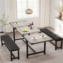 Extendable Dining Table Set with 2 Upholstered Benches