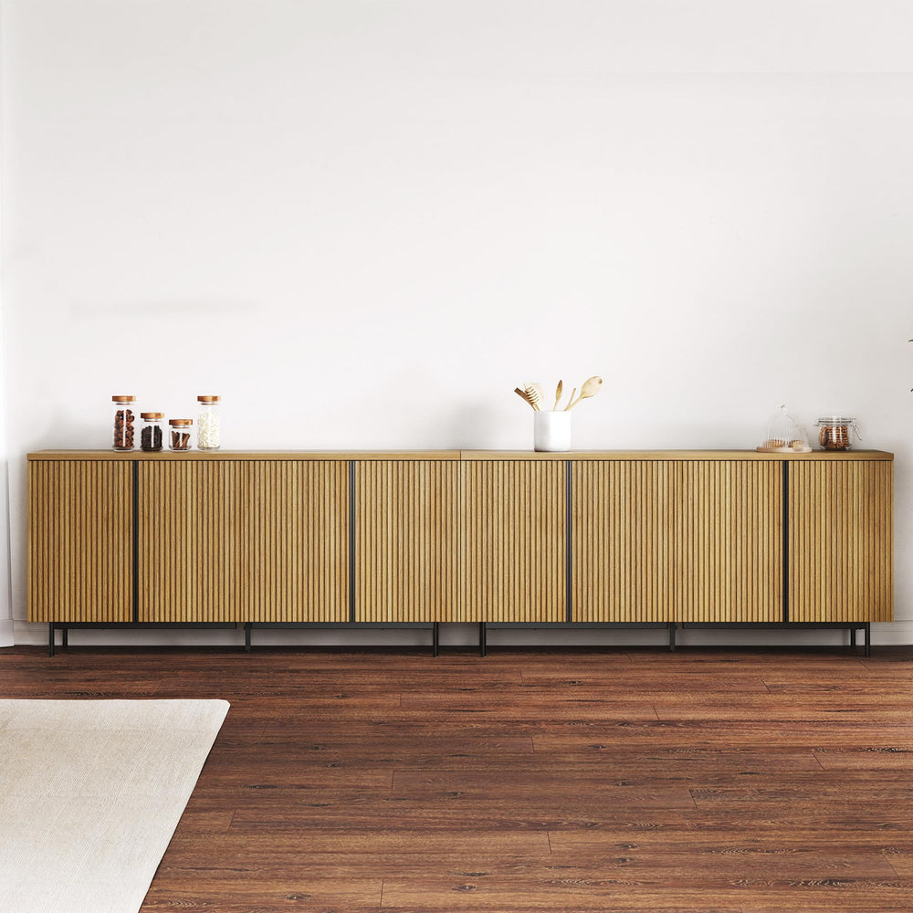 63" Sideboard Buffet Cabinet Set of 2 with Fluted Doors – Camel