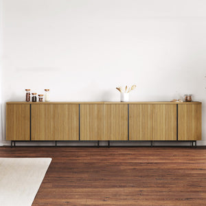 63" Sideboard Buffet Cabinet Set of 2 with Fluted Doors – Camel