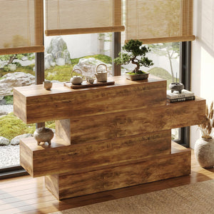63-Inch 4-Tier Staggered Console Table – Walnut